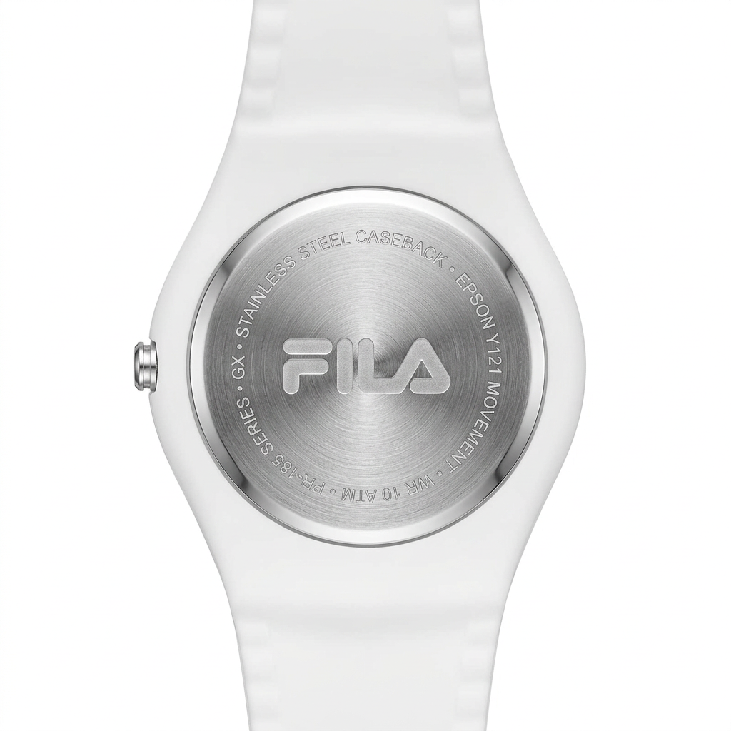 Orologio FILA bianco al quarzo con maxi logo blu e rosso e lancette dorate