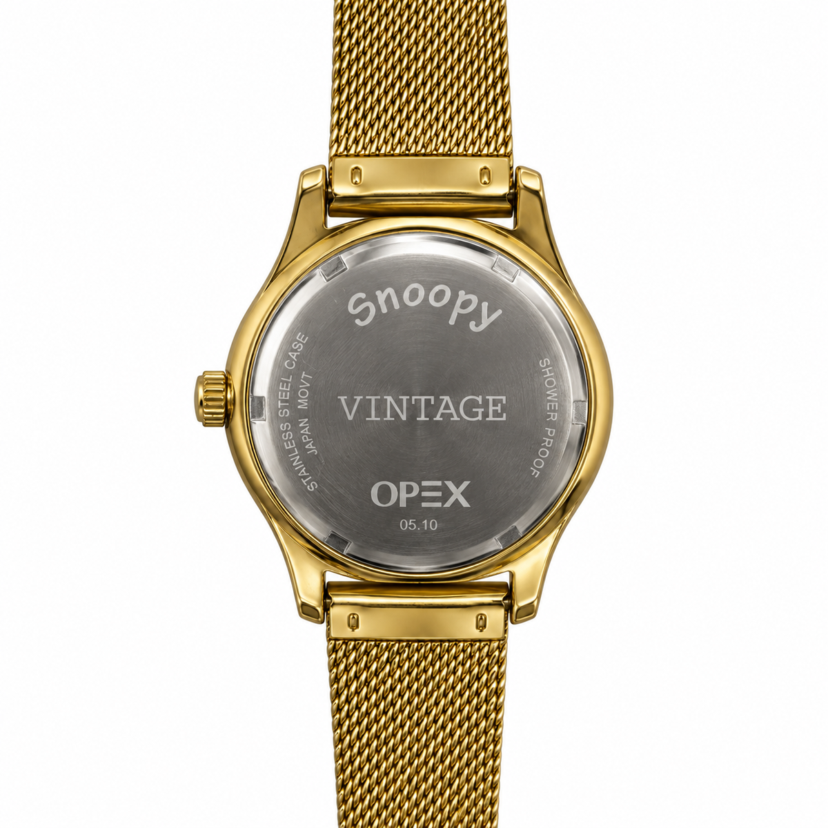 Orologio Snoopy Peanuts Dorato con Bracciale a Maglia Milanese