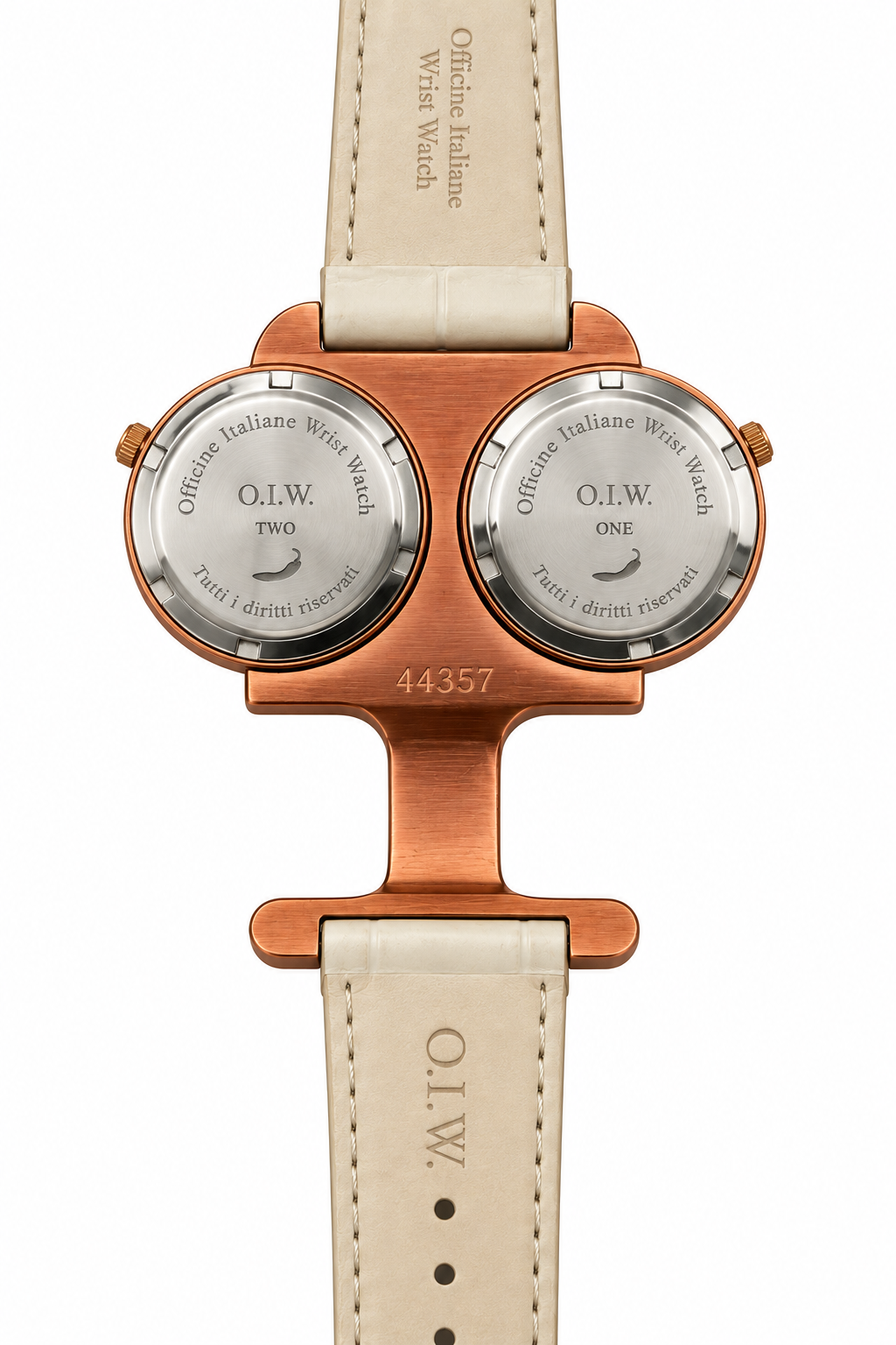 O.I.W. 44357 — Orologio Donna Doppio Quadrante Dual Time Rose Gold Cristalli Madreperla Cinturino Crema
