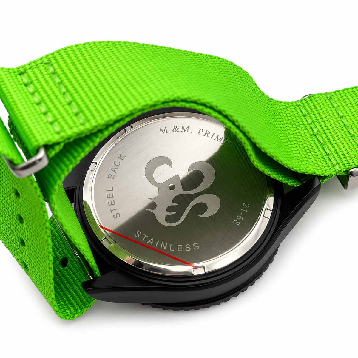 Orologio uomo M&M Primo Emporio nero con ancora e cinturino verde fluo in tessuto