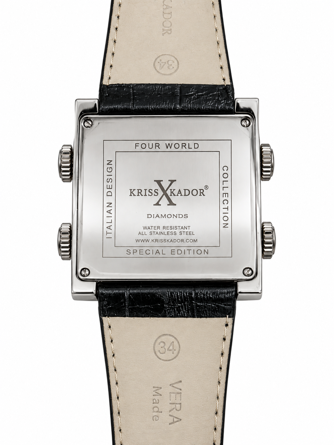 Orologio Kriss Kador quattro quadranti con cinturino nero e dettagli luminosi