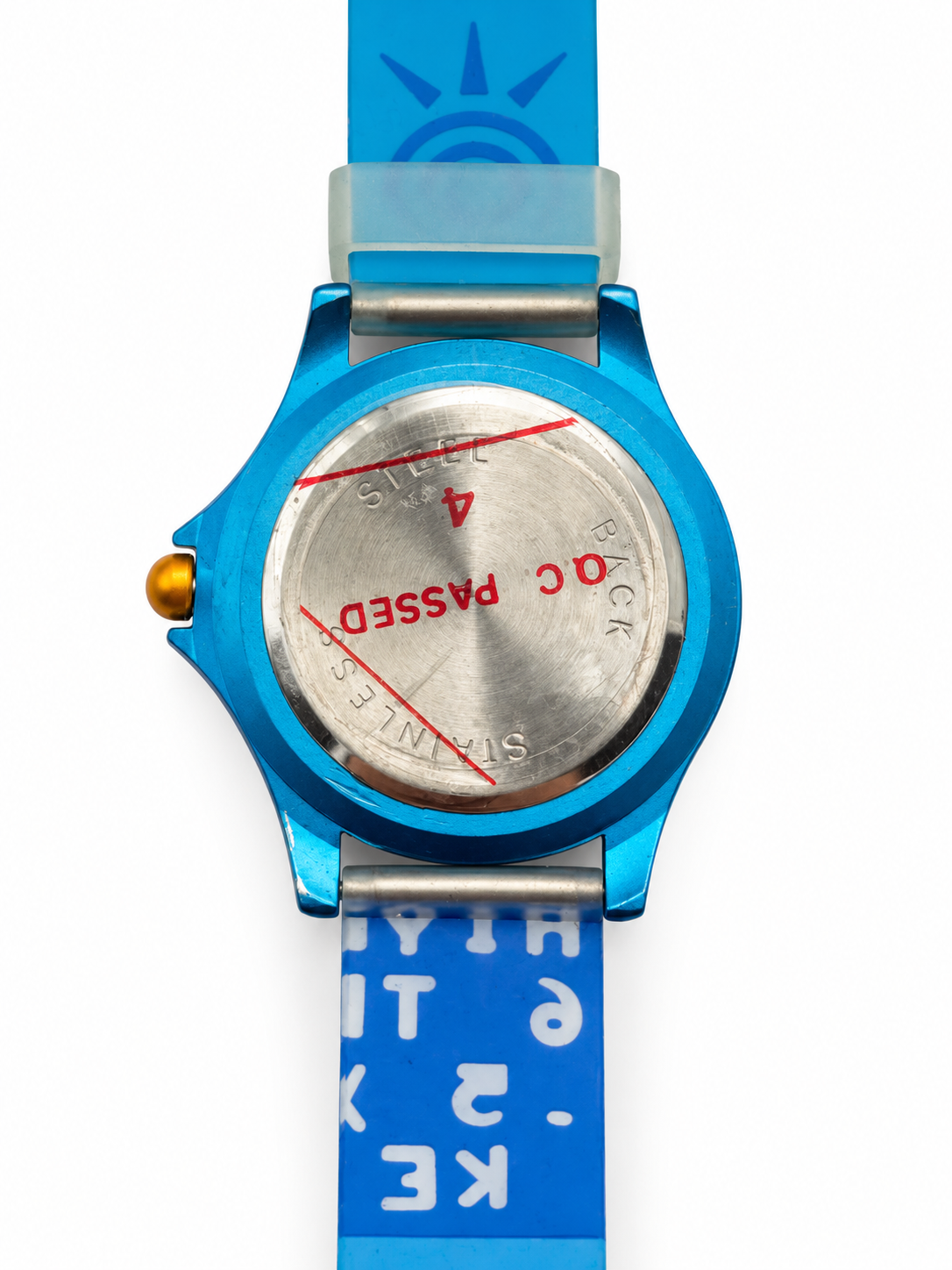 Orologio Flastid blu e giallo con quadrante multicolore e cinturino fantasia