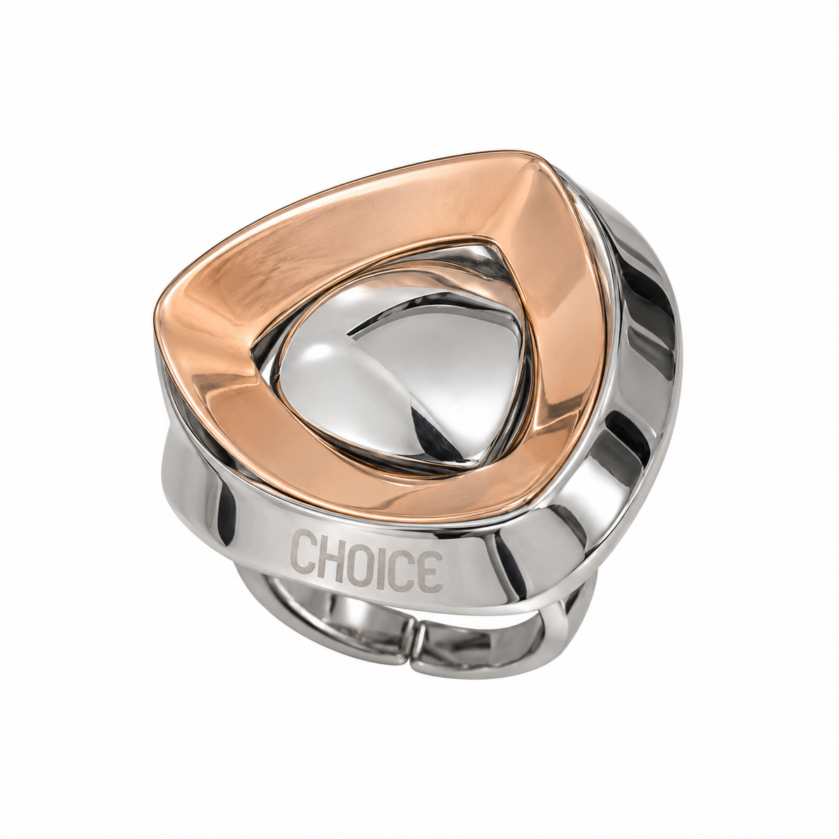 Anello scultura Choise regolabile in acciaio bicolore