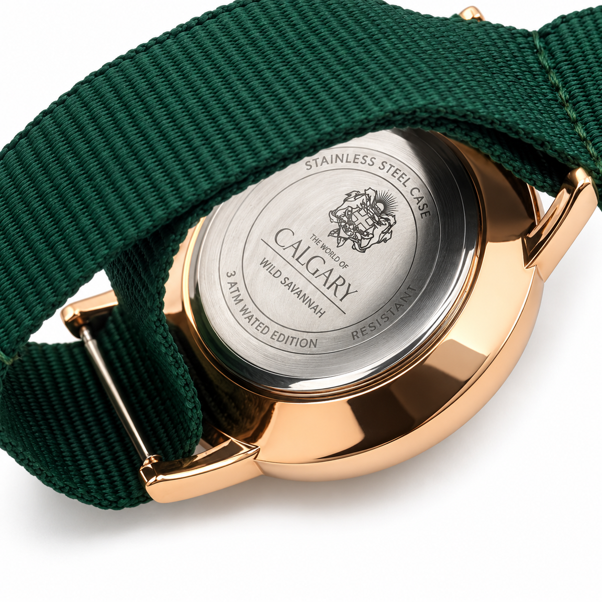 Orologio Calgary Wild Savannah dorato con quadrante bianco e cinturino verde