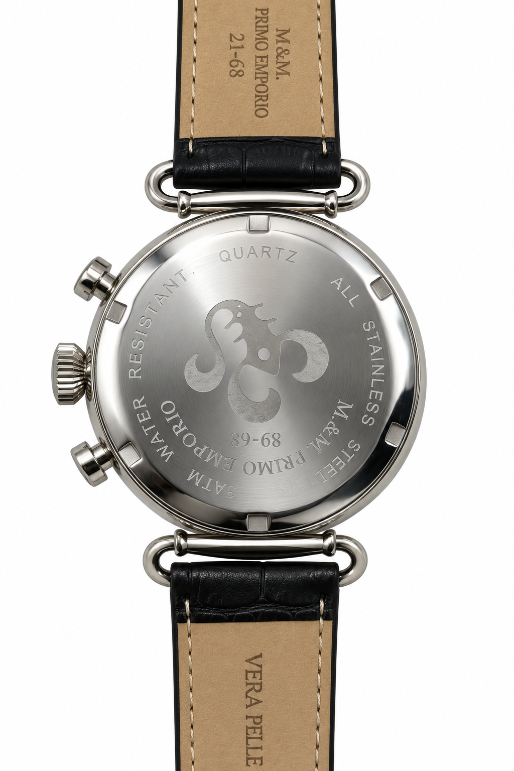 M&M Primo Emporio 21-68 Cronografo Grande Data Acciaio Quadrante Nero Pelle Nera