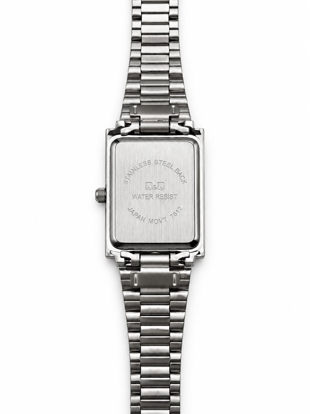 Orologio Donna Q&Q Rettangolare Argentato con Dettagli Brillanti e Bracciale Geometrico