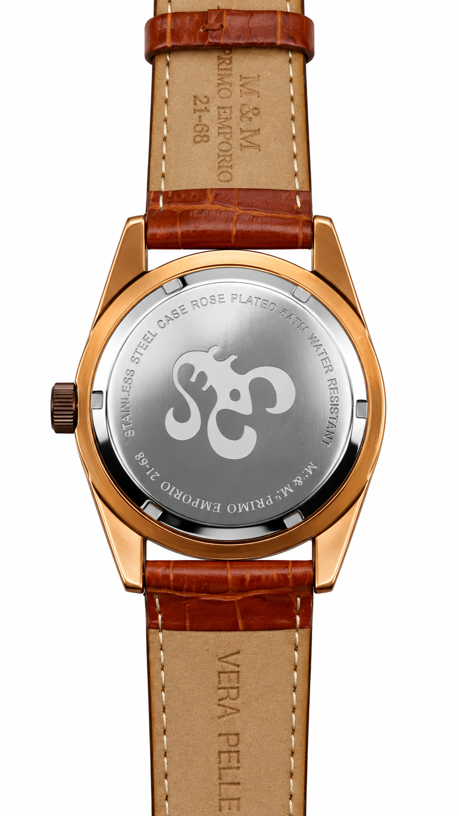 M&M Primo Emporio - Orologio Uomo Grande Data Riserva di Carica Cassa Oro Cinturino Coccodrillo Marrone