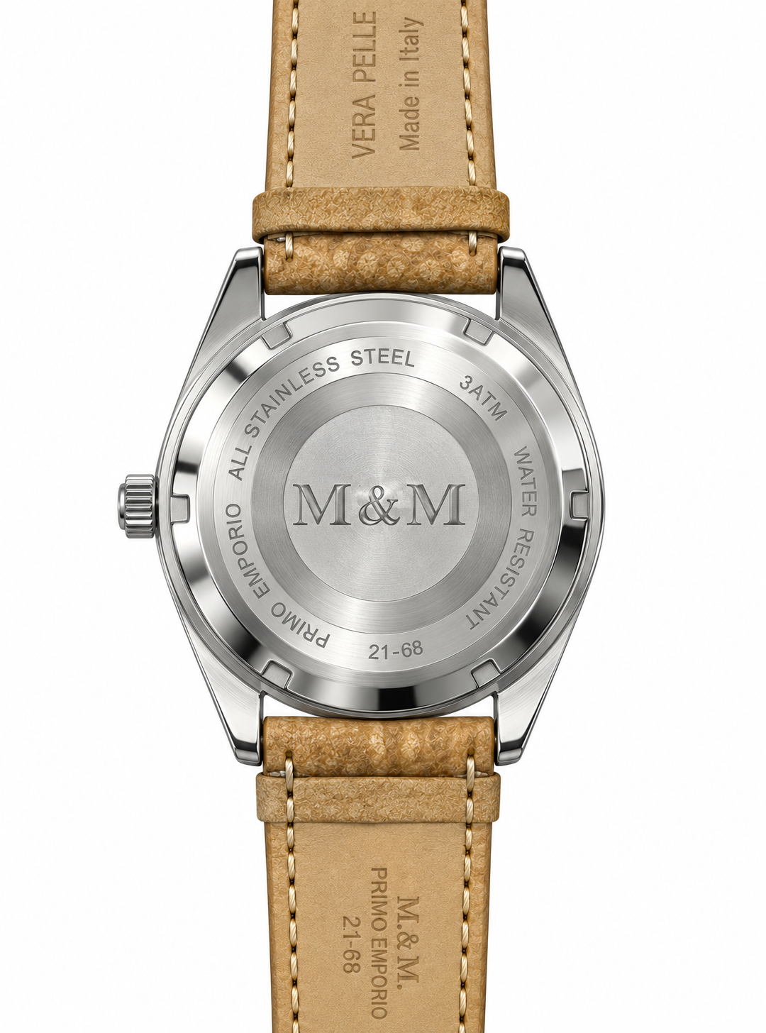 M&M Primo Emporio 21-68 – Orologio Donna Tondo Full Pavé Cristalli Acciaio Cinturino Pelle Struzzo Sabbia