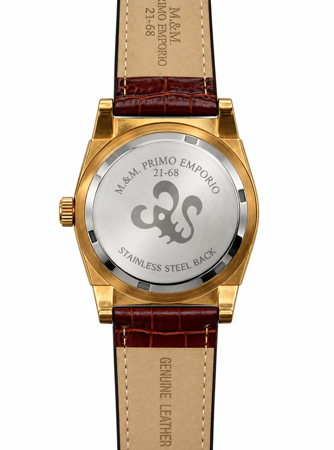 M&M Primo Emporio 21-68 Limited Edition – Orologio Unisex Elegante Gold Lunetta Fluted Cinturino Coccodrillo Bordeaux