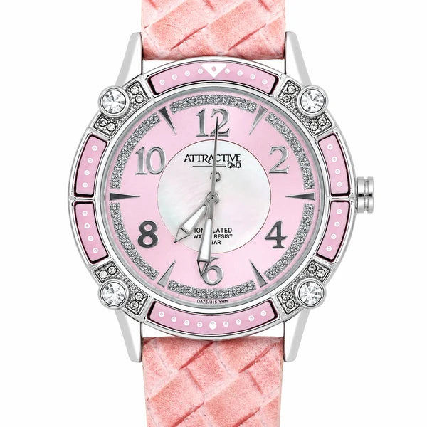 Q&Q Attractive DA75 – Orologio Donna Ion Plated Bezel Smaltato Cristalli Madreperla 5 Bar | Turchese, Bronzo, Gold, Rosa o Rosa Scuro
