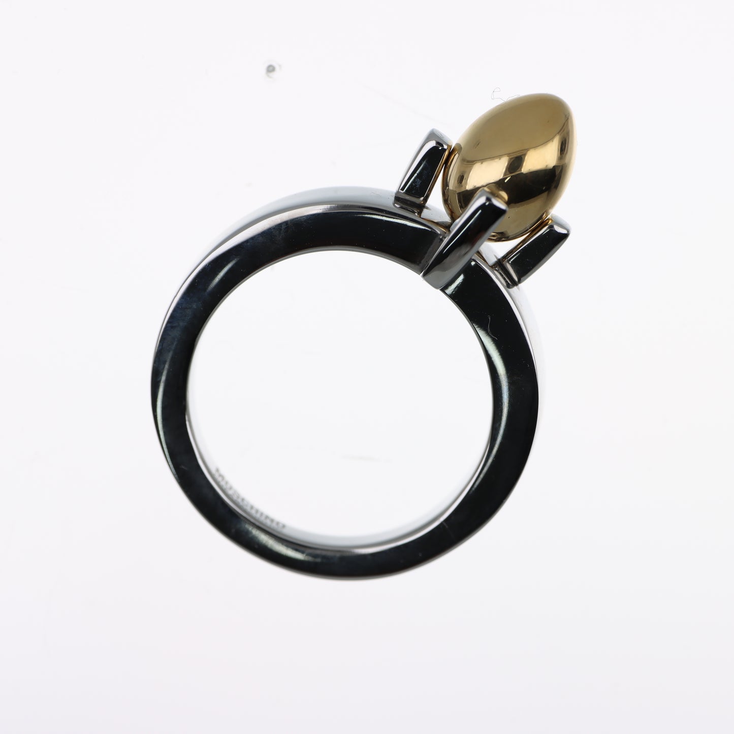 Moschino – Anello Uovo Dorato su Fascia Acciaio Lucido Bicolor