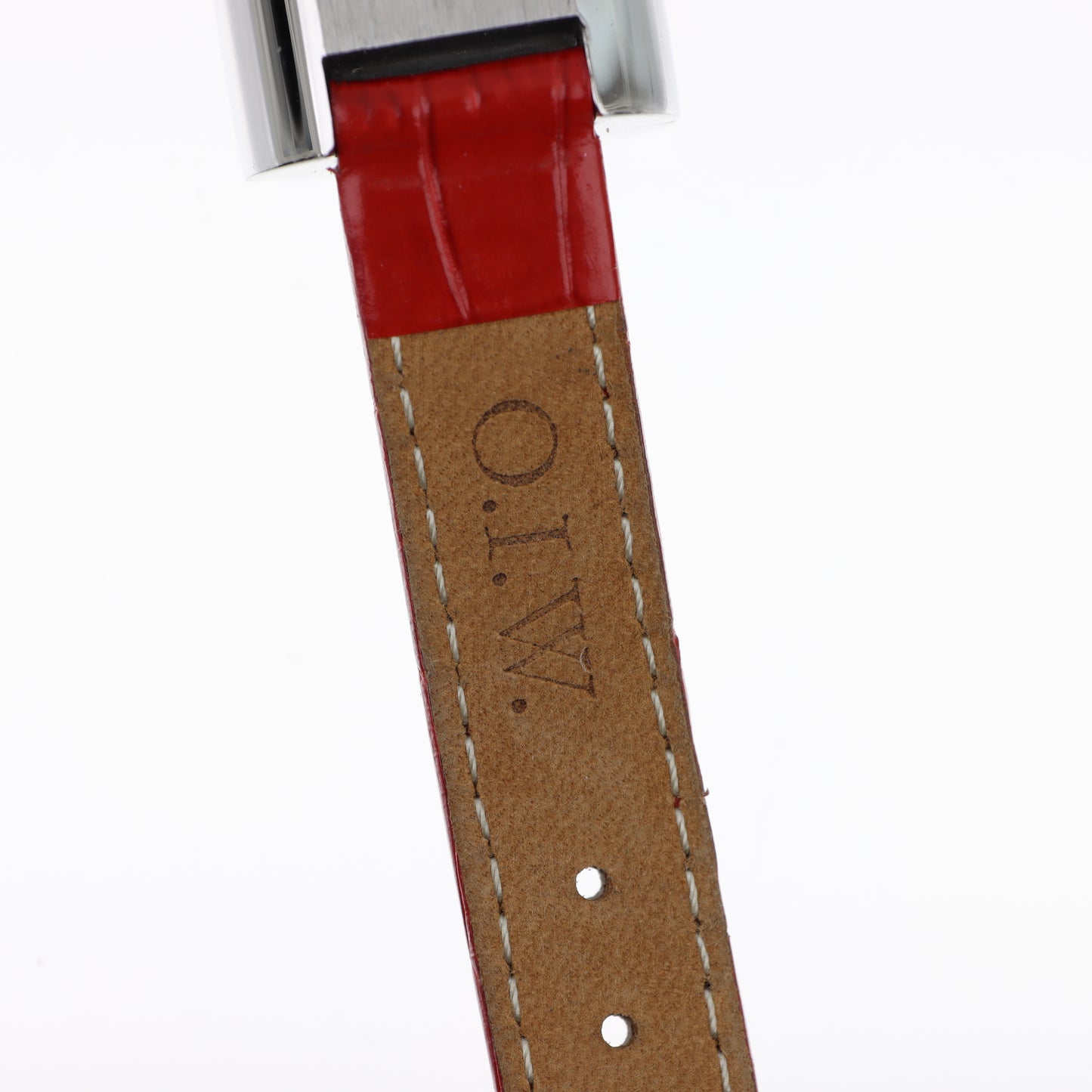 O.I.W. Peperoncino Slim - Orologio Donna Cassa Rettangolare Argento Quadrante Bianco Cinturino Pelle Rosso