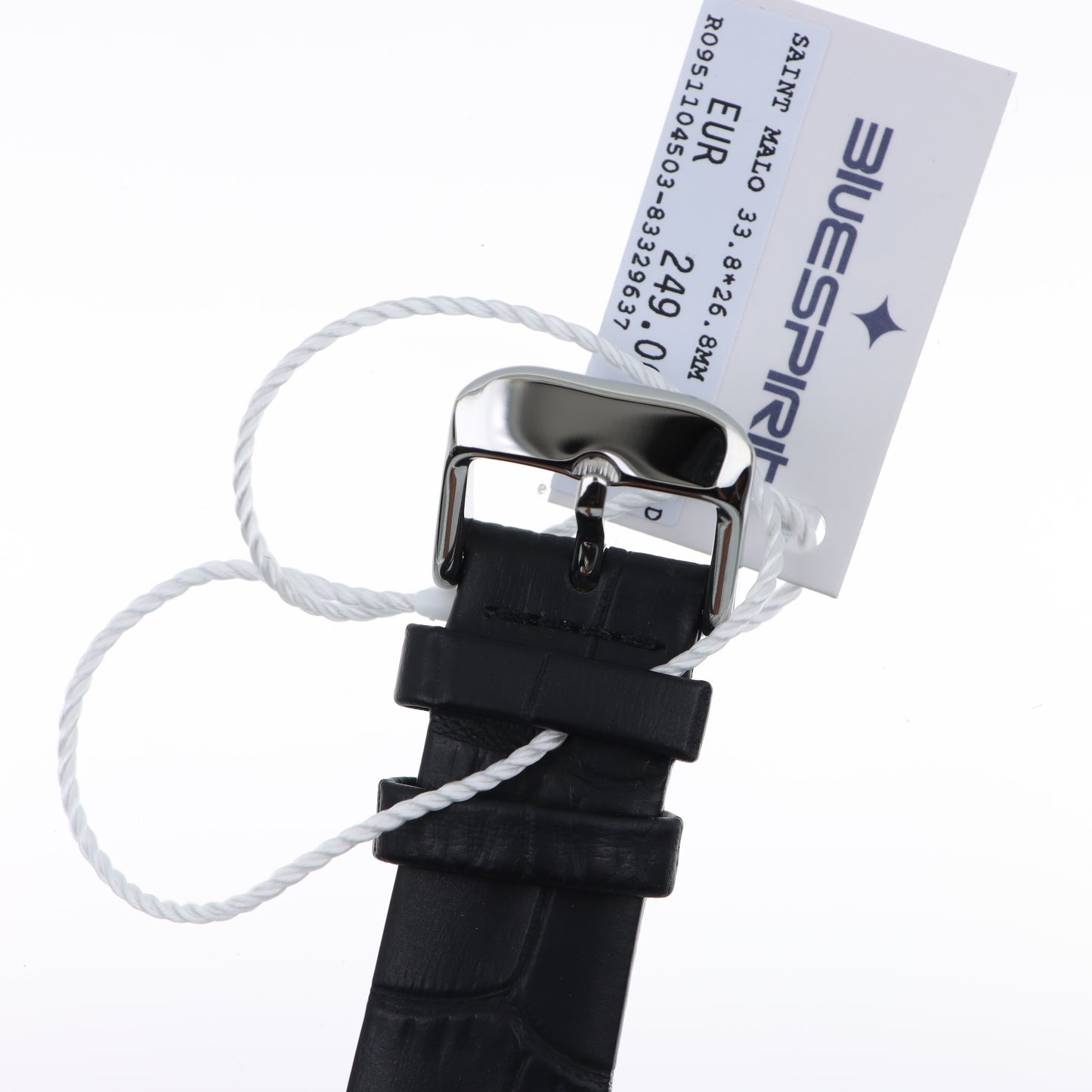 Blue Spirit Square Watch – Cassa Quadrata Silver, Quadrante Bianco e Cinturino in Pelle Nera Coccodrillo