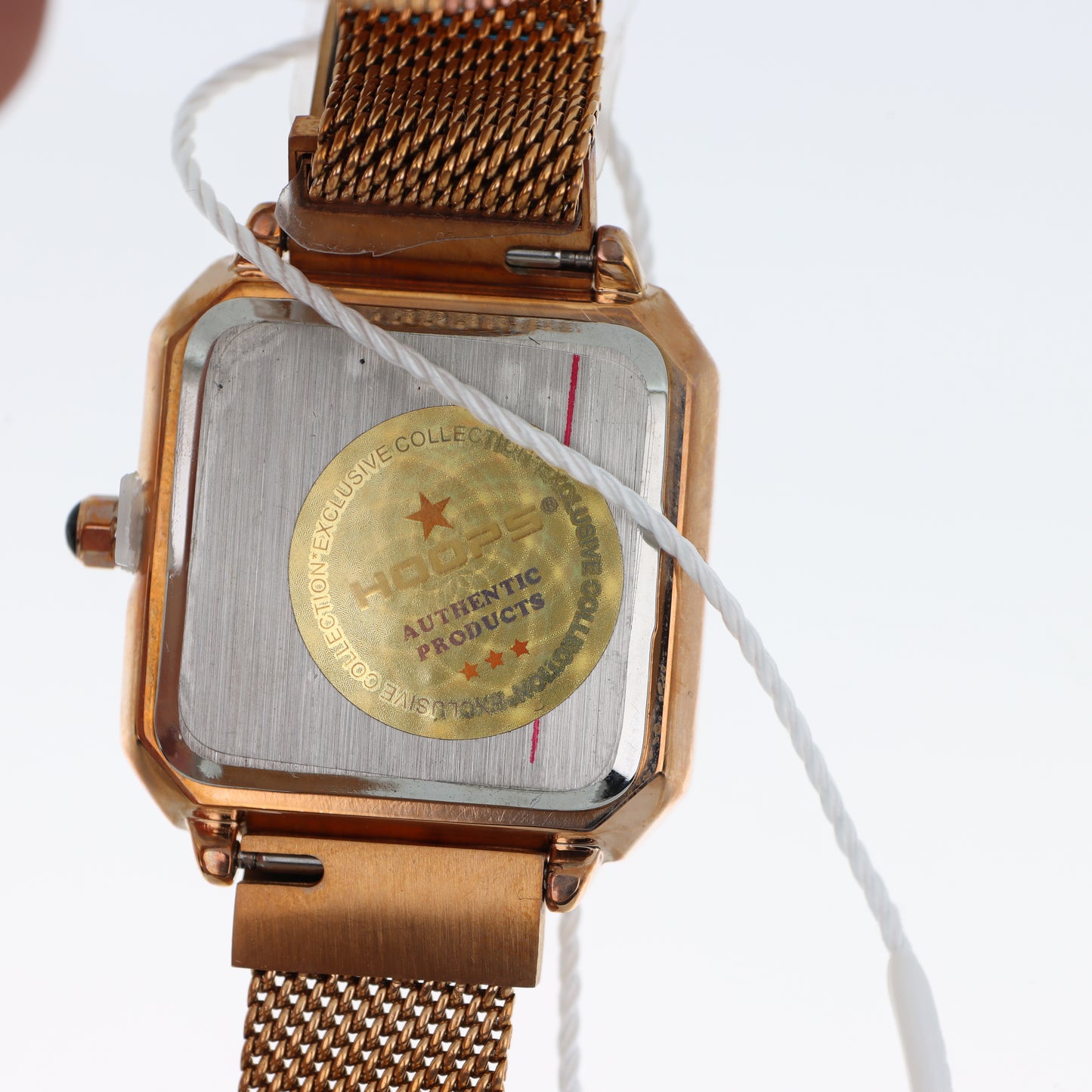 Hoops – Orologio Donna Cassa Quadrata Rose Gold Quadrante Nero Bracciale Mesh