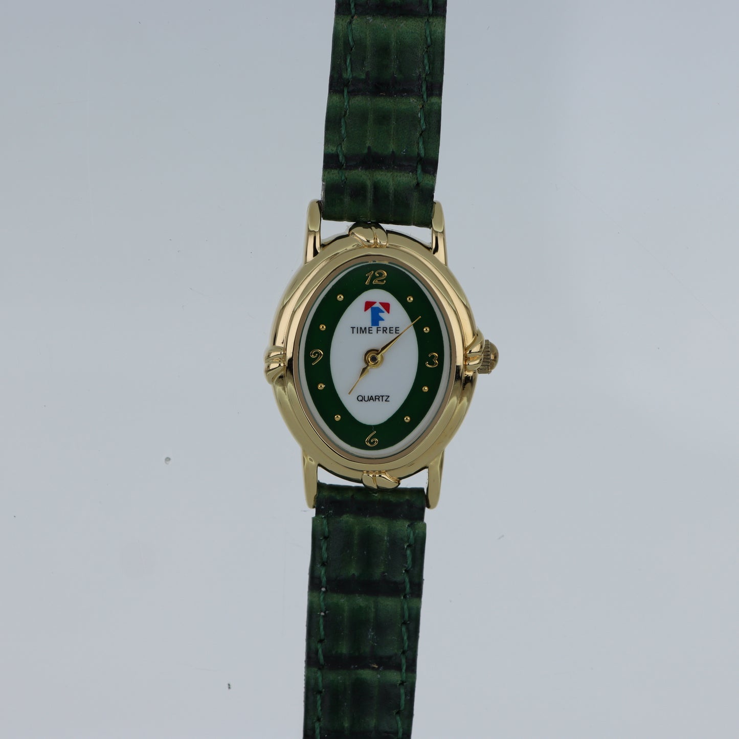 Time Free – Orologio Donna Cassa Ovale Oro Quadrante Verde Bianco Cinturino Coccodrillo