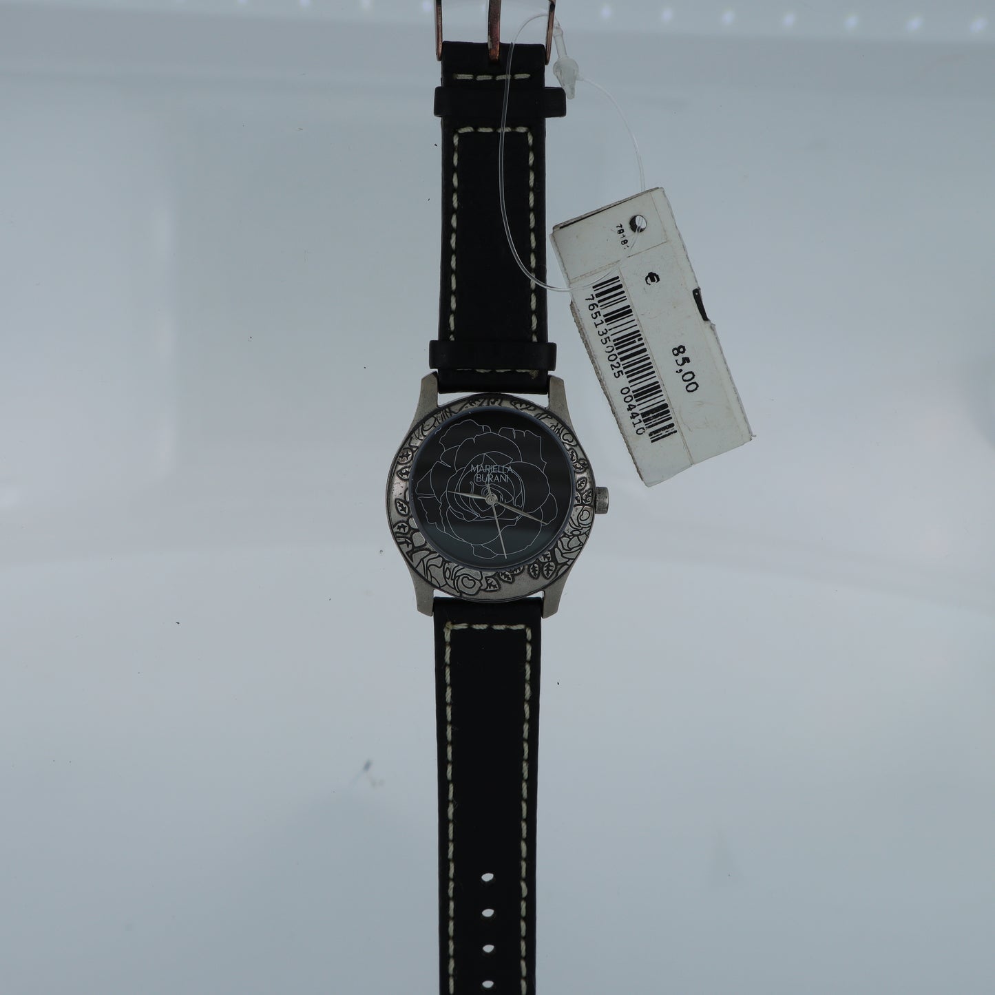 Mariella Burani – Orologio Donna Quadrante Nero Rosa Incisa Bezel Anticato Arabeschi Cinturino Cuoio