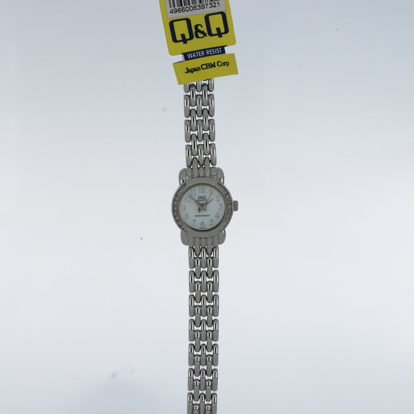 Q&Q Quartz Orologio Donna – Lunetta Cristalli Asimmetrici Quadrante Bianco Bracciale Acciaio WR