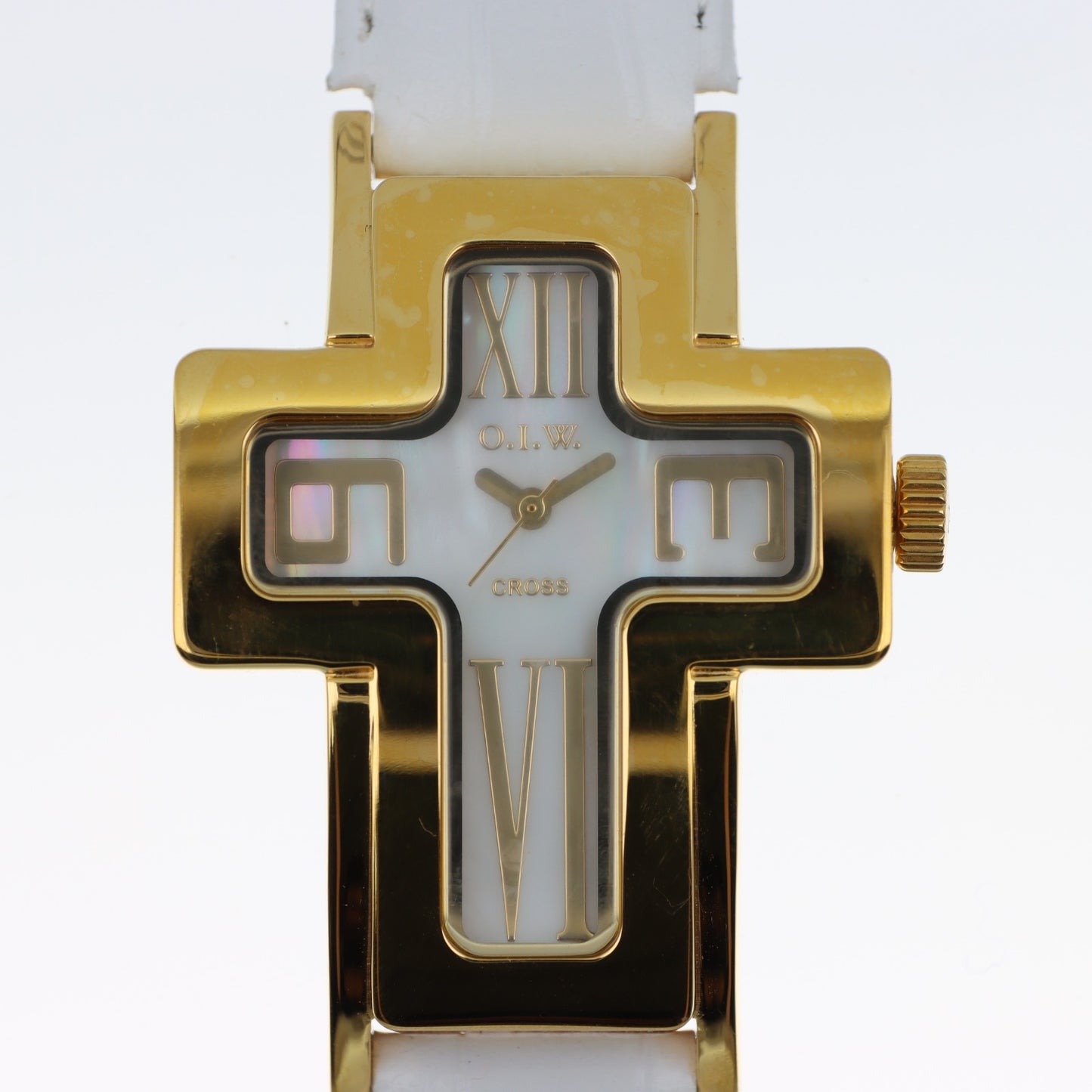 O.I.W. Cross Gold White — Orologio Donna Cassa a Croce Dorata Cinturino Bianco