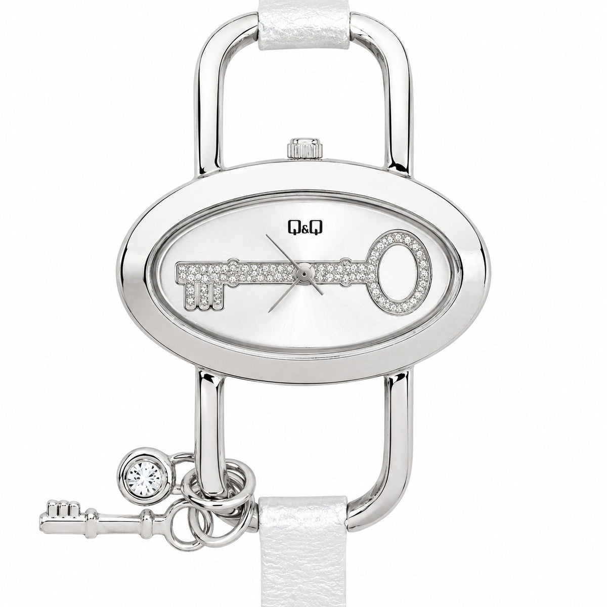 Q&Q – Orologio Donna Lucchetto Charm Chiave Cristalli Pavé Madreperla Quarzo Giapponese | Cinturino Rosa o Silver