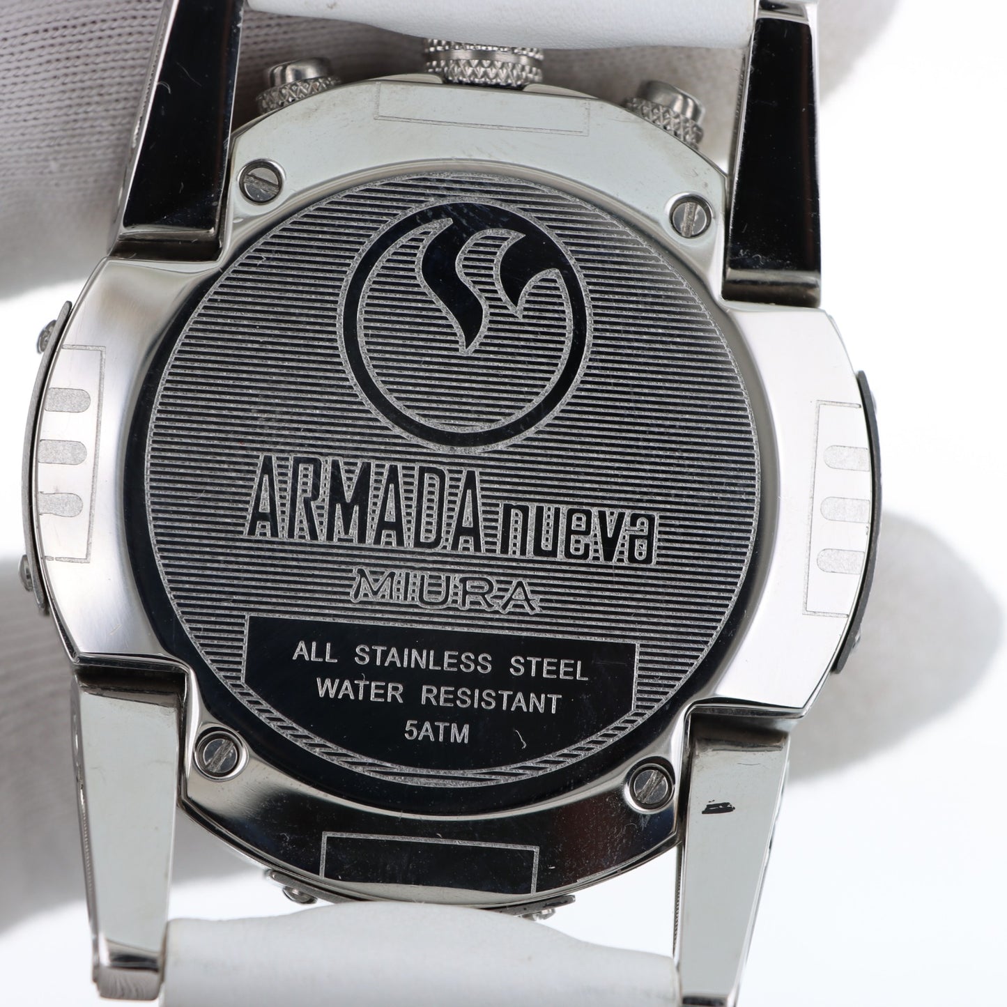 Armada Nueva – Cronografo Quadrante Blu Bezel Champagne Tachimetro con Data e Cinturino Pelle Bianca