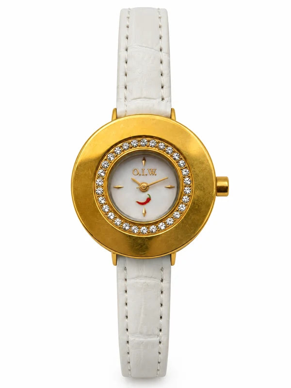 O.I.W. Chili Pepper – Orologio Donna Cassa Cristalli Madreperla Peperoncino Quarzo | Silver o Gold