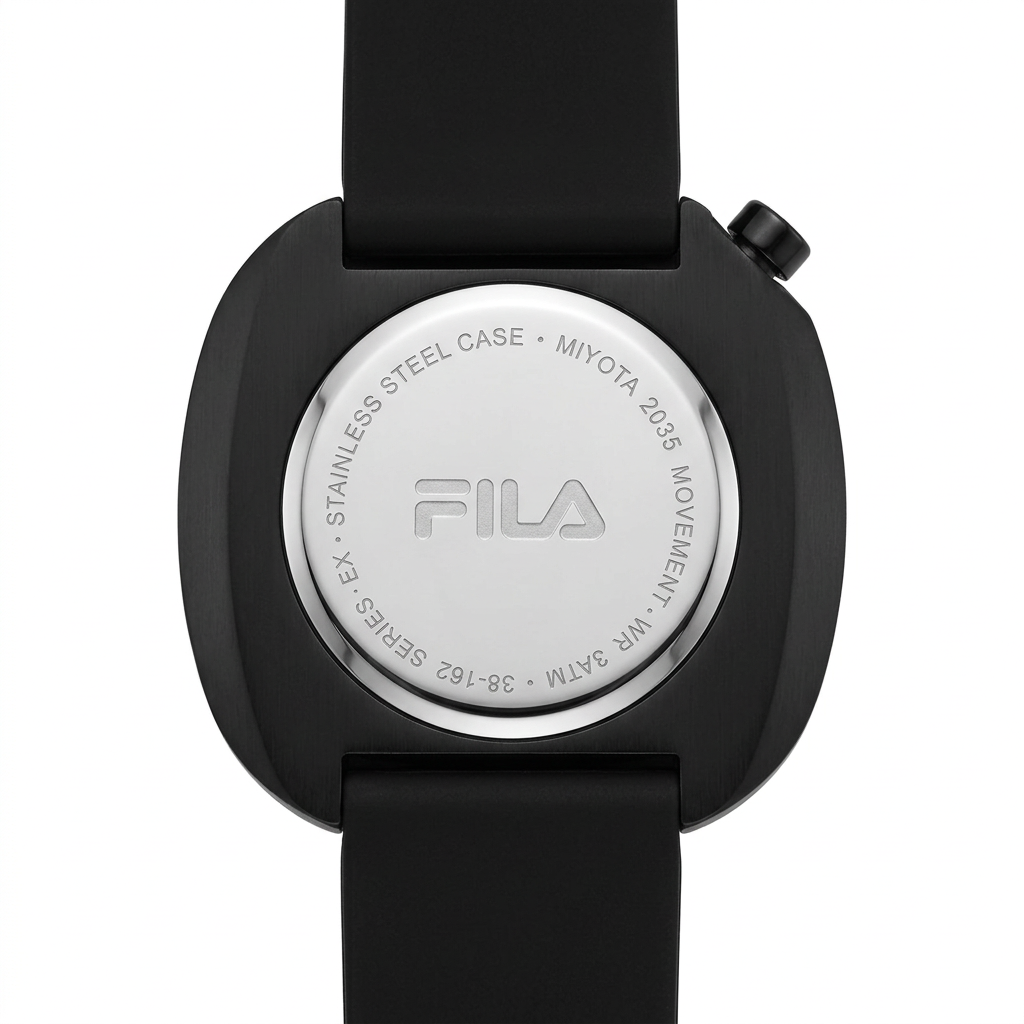Orologio FILA total black con cassa asimmetrica, lancette bianche e secondi rossi
