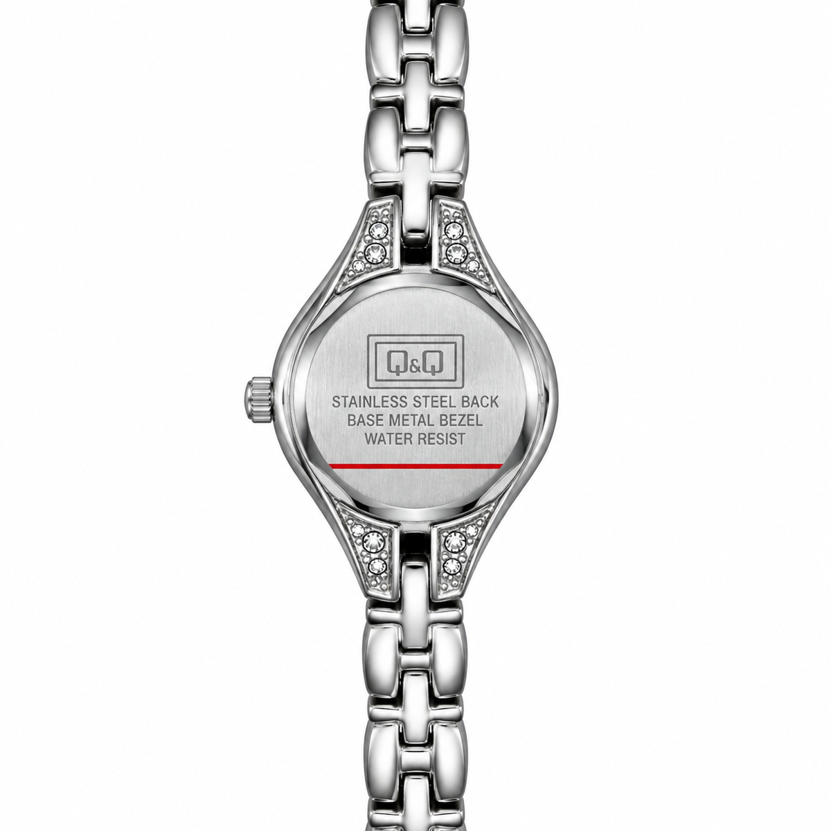 Orologio Q&Q Donna in Acciaio con Cassa a Goccia, Strass e Quadrante Bianco