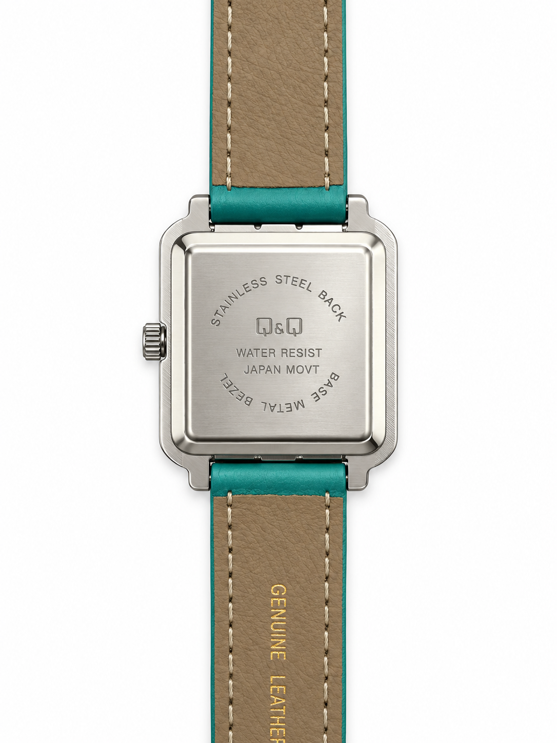 Orologio Q&Q rettangolare turchese con cinturino in vera pelle