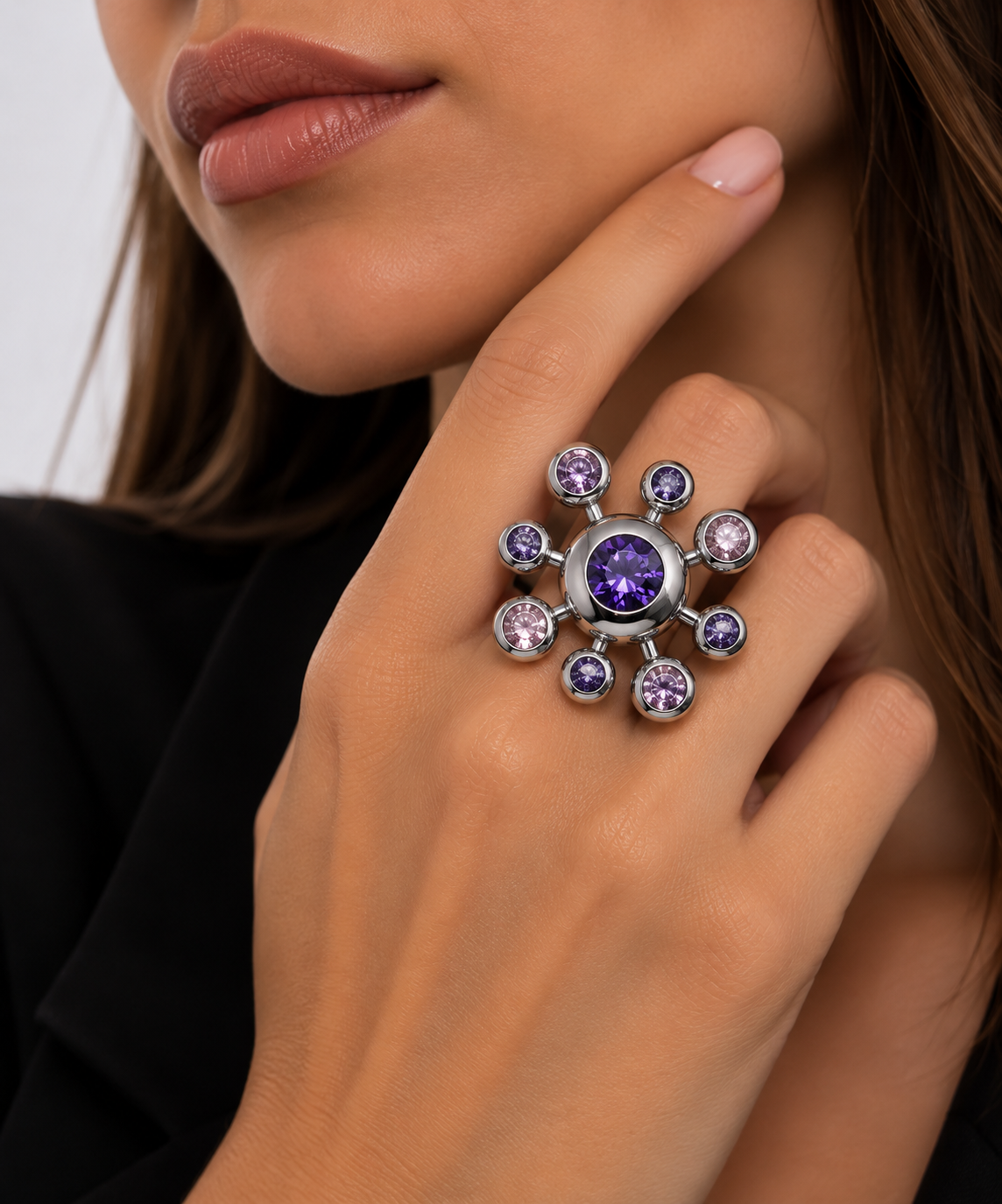 Anello Choise con decoro a raggiera viola e lilla – Costellazione in fiore