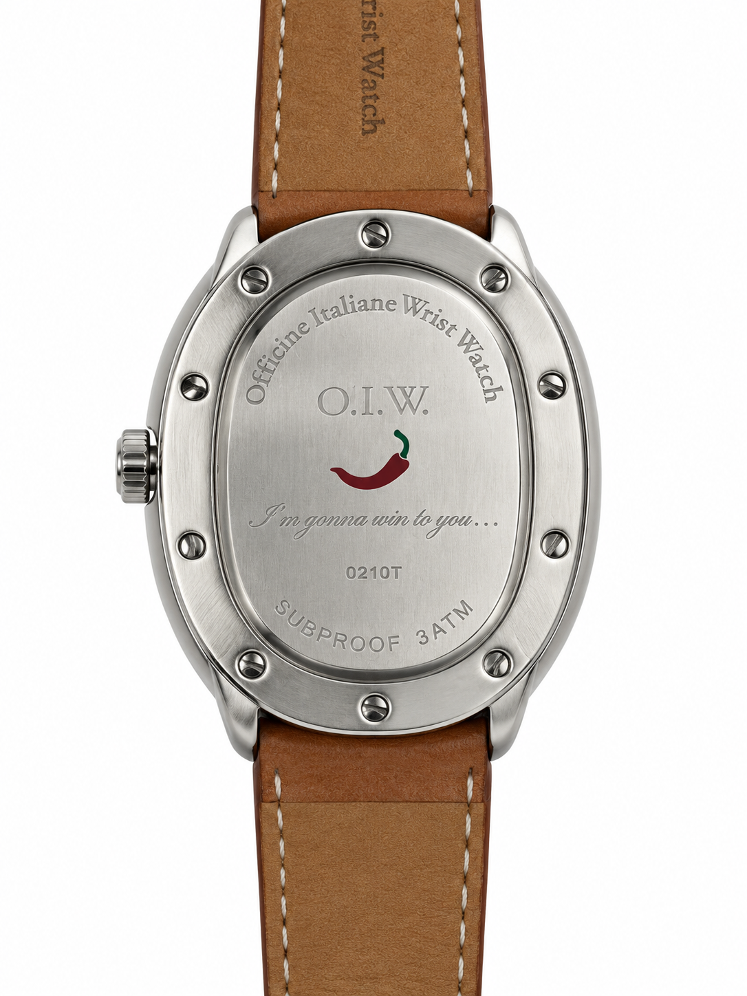 Orologio O.I.W. ovale argentato con punti luce e cinturino nero