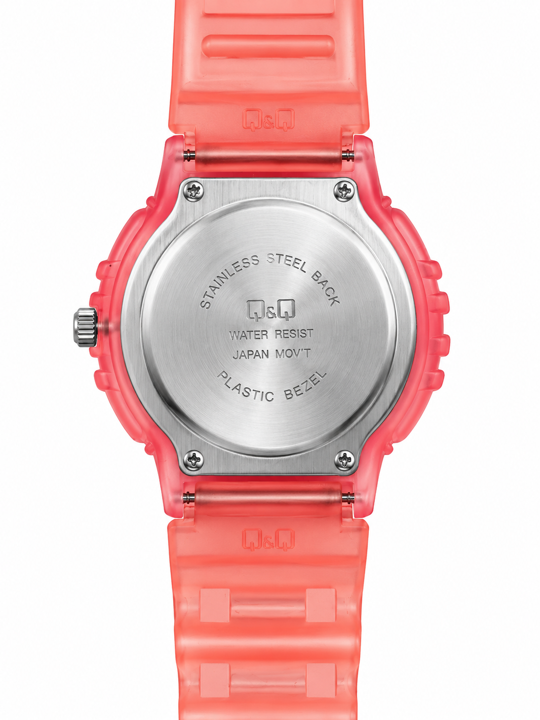 Orologio Q&Q Sports rosso traslucido con quadrante bianco e indici verdi