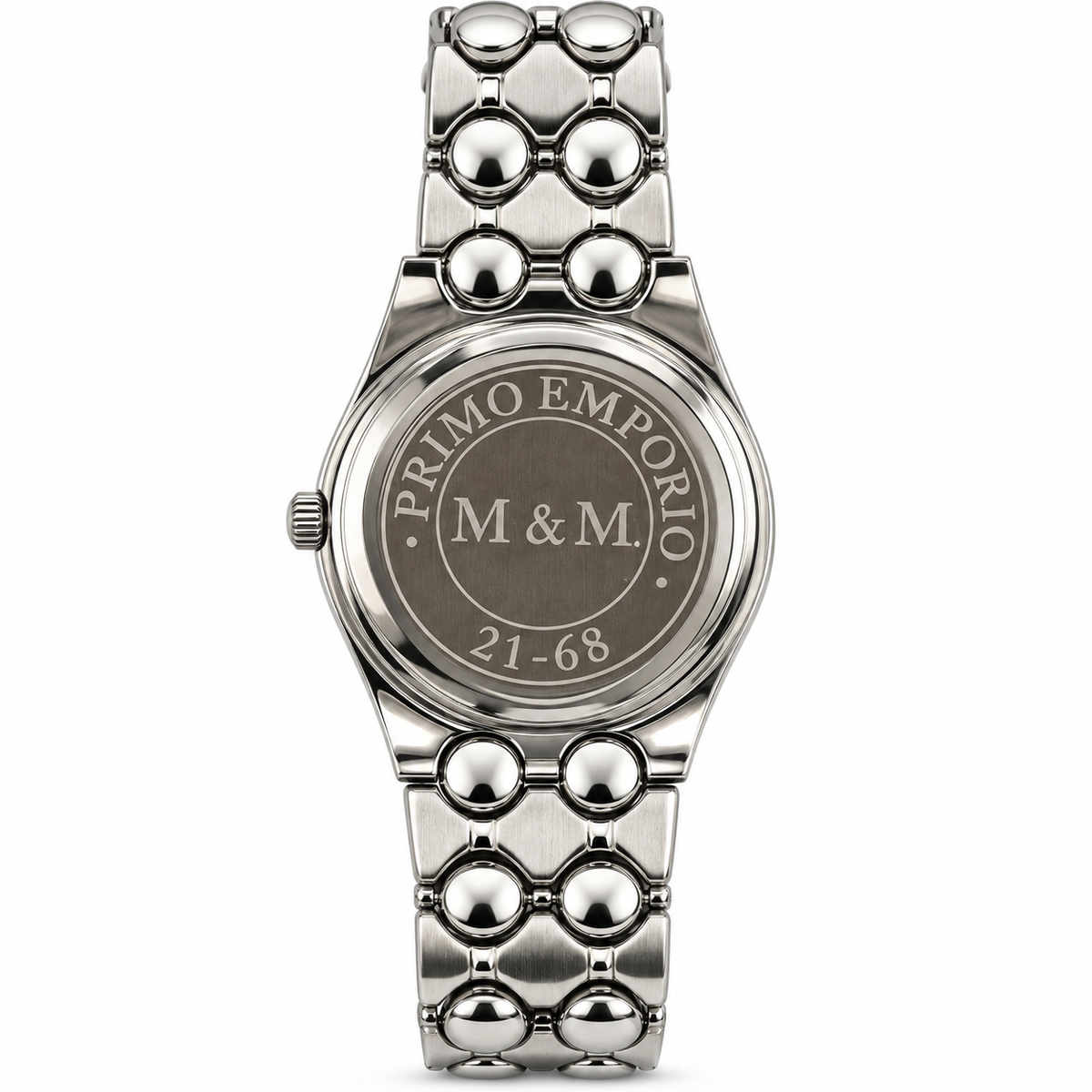Orologio M&M Primo Emporio 21-68 argentato con quadrante blu e bracciale a maglie bombate