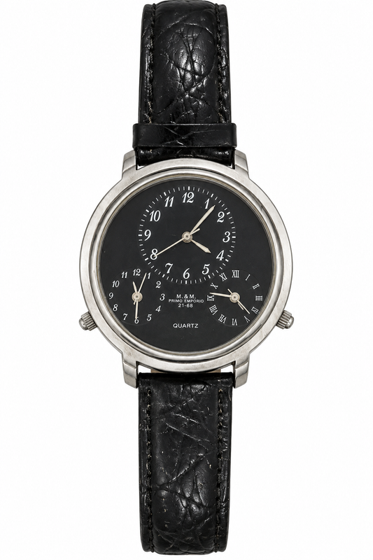 M.&M. Primo Emporio 21-68 orologio donna dual time quadrante nero cinturino pelle nera