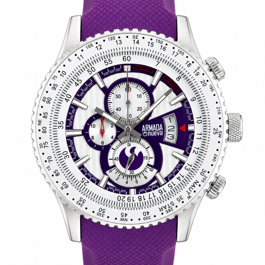 Armada Nueva – Cronografo Aviatore Acciaio con Bezel Bussola Nautica Quadrante Viola e Cinturino Silicone