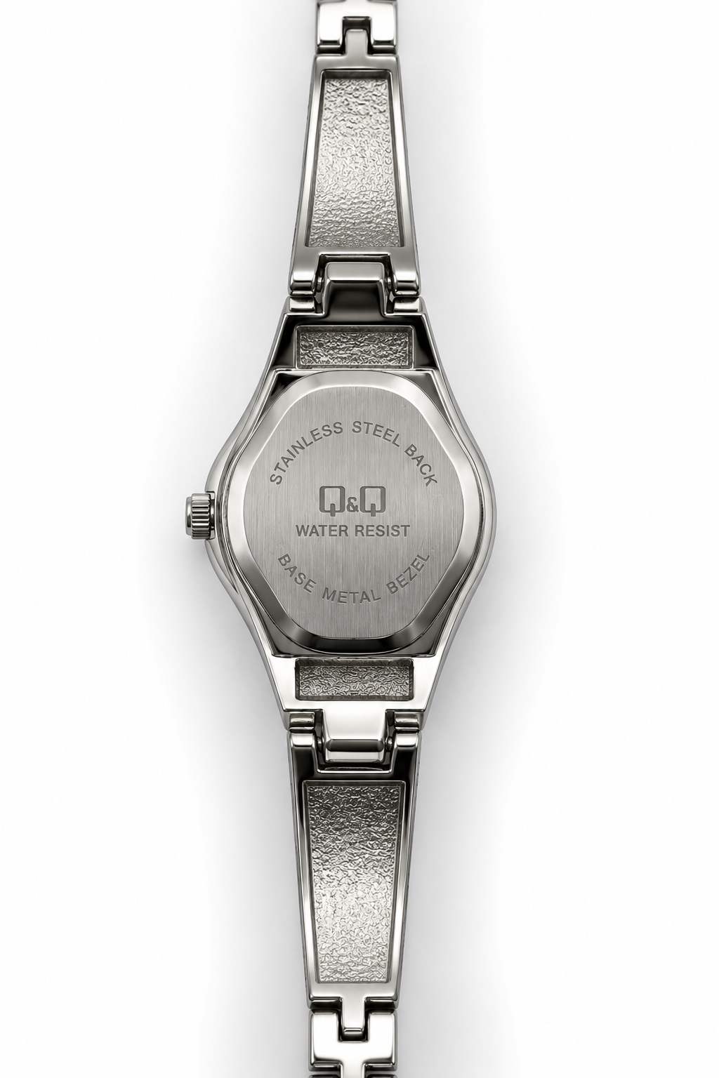 Q&Q Orologio Donna Cassa Ovale Quadrante Nero Strass Bracciale Acciaio Floreale