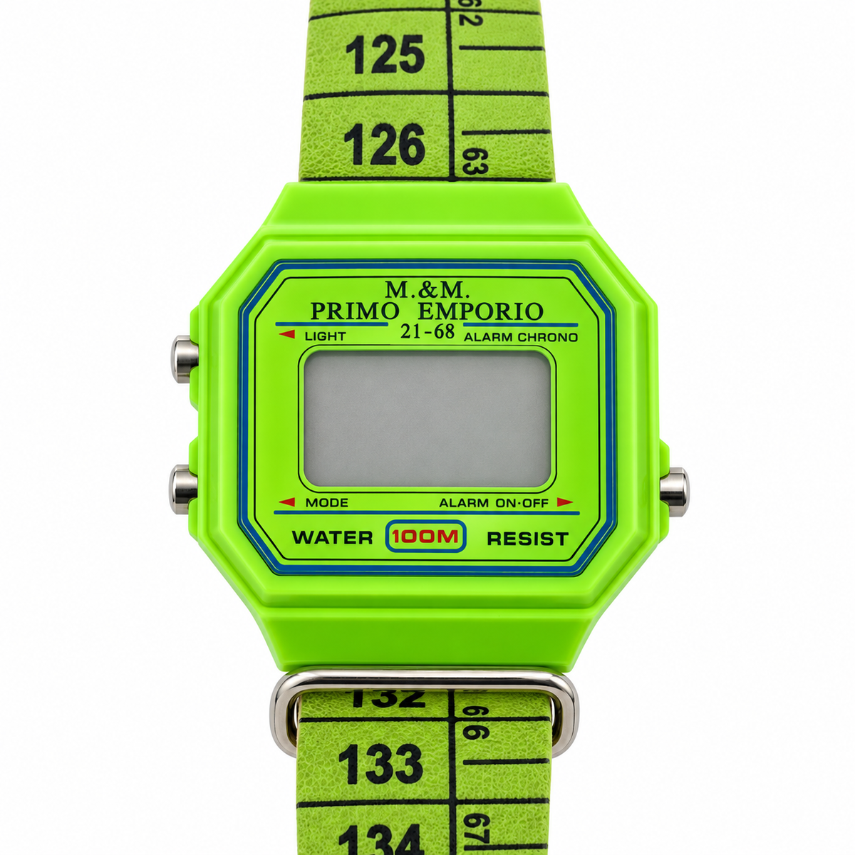 M&M Primo Emporio 21-68 digitale, cassa Verde fluo, cinturino a metro Verde lime