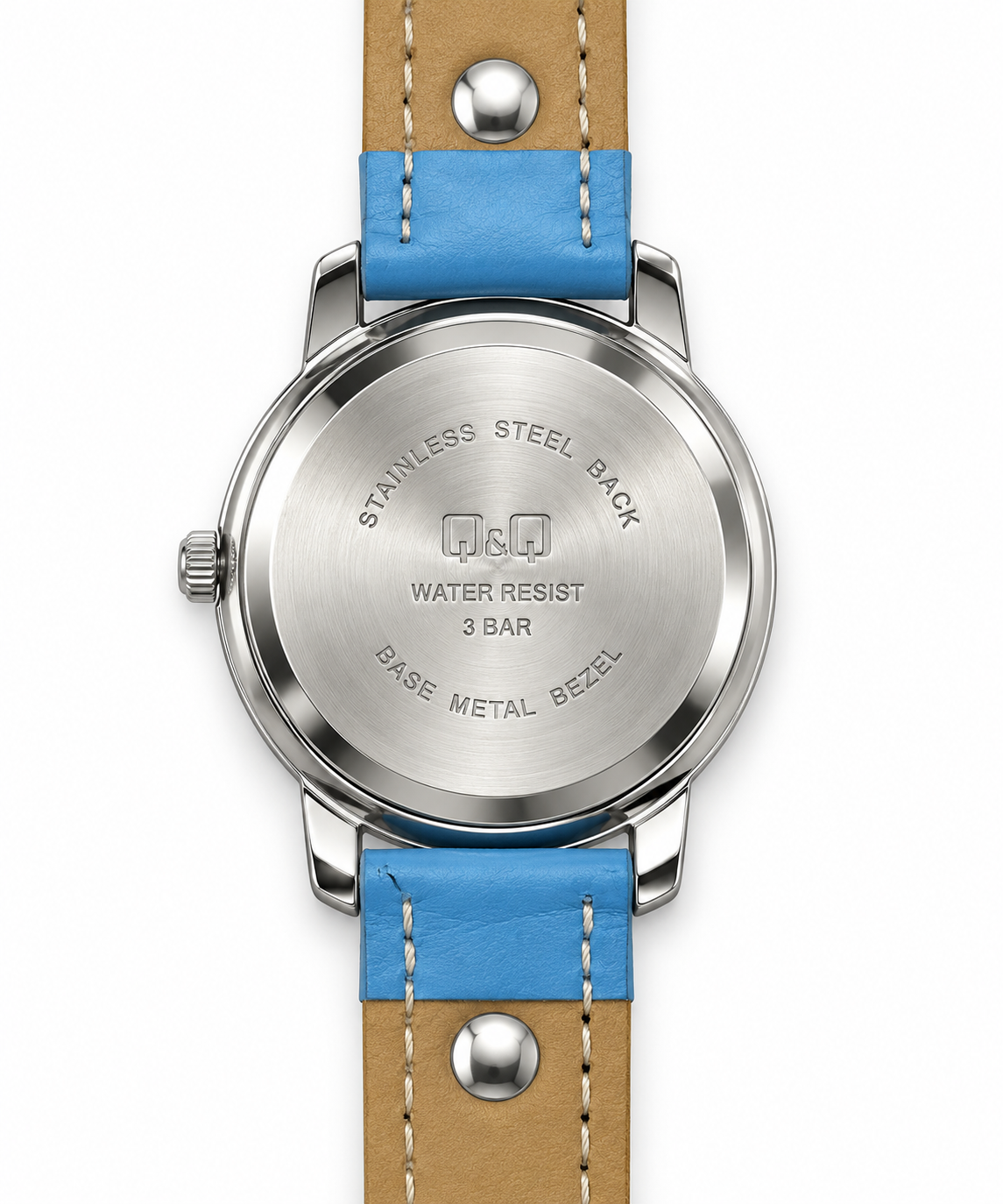 Orologio Q&Q azzurro con quadrante blu e cinturino a borchie tonde