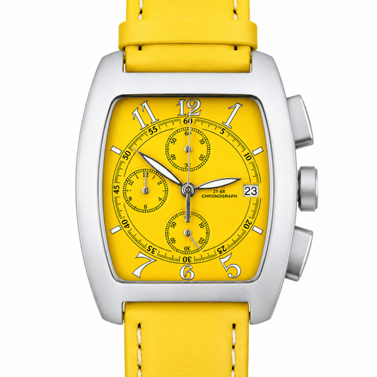 Orologio 21-68 Cronografo Tonneau Yellow – Quadrante Giallo e Cinturino in Pelle
