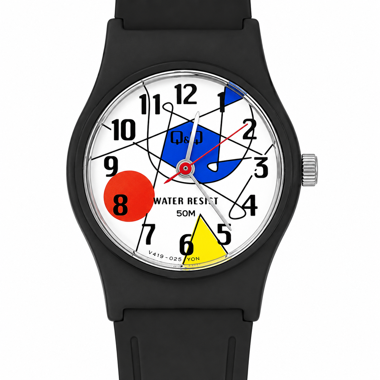 Q&Q Orologio Unisex – Art Edition Quadrante Mondrian Cassa Nera Cinturino Silicone WR 50M