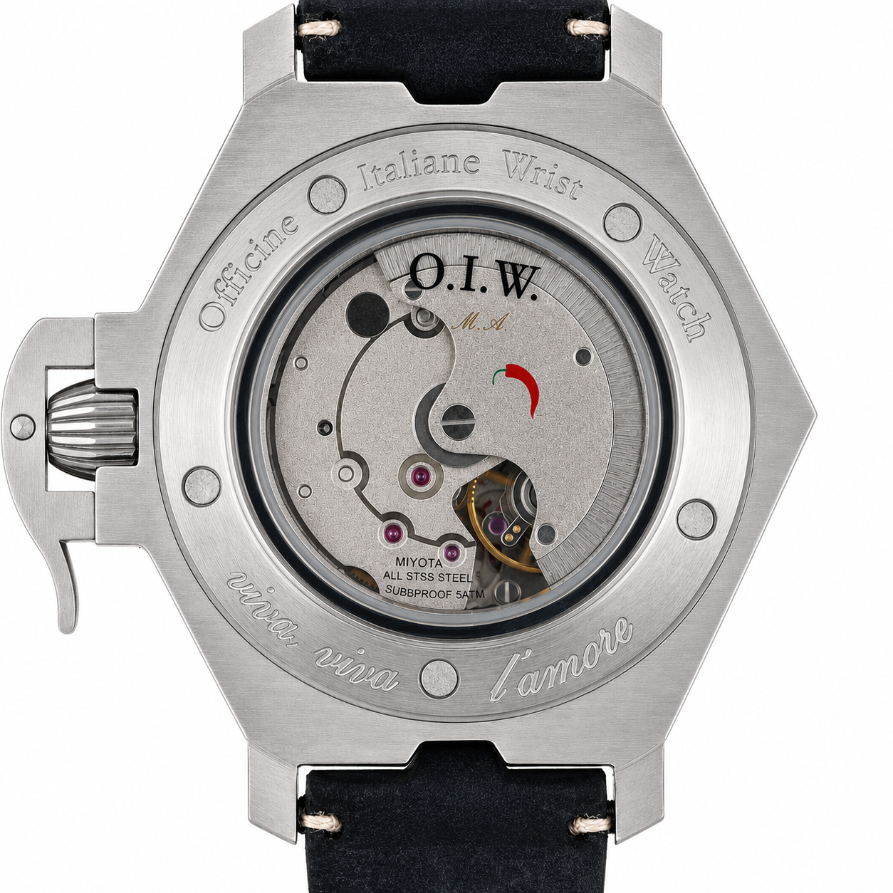 O.I.W. XXX Mariner - Orologio Uomo Automatico Submariner 5ATM Quadrante Grigio Cinturino Pelle Nera