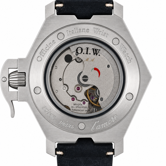 O.I.W. XXX Mariner - Orologio Uomo Automatico Submariner 5ATM Quadrante Grigio Cinturino Pelle Nera