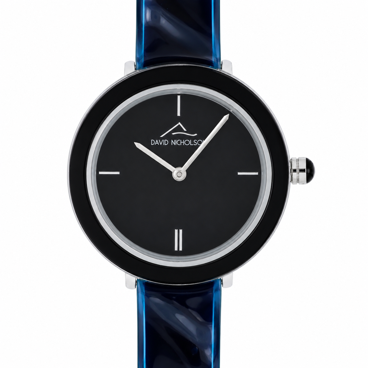 David Nicholson – Orologio Donna Quarzo Lunetta Nera Laccata Quadrante Nero e Cinturino Resina Blu Marmorizzata