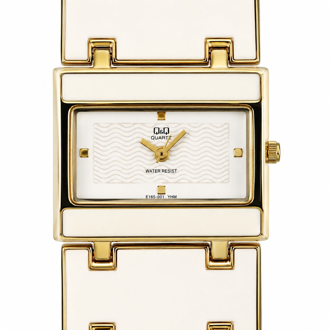 Q&Q – Orologio Donna Bracciale Rigido Bianco Oro Cassa Rettangolare Quadrante Guilloché Water Resist