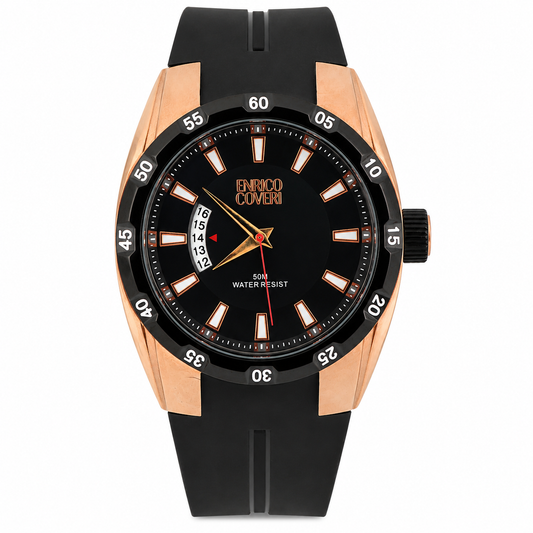 Enrico Coveri - Orologio Uomo Sport Rose Gold Quadrante Nero Water Resist 50M