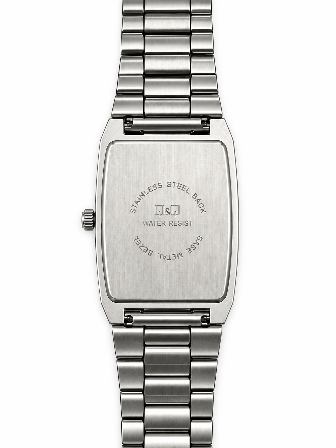 Orologio Q&Q rettangolare argentato con quadrante chiaro e bracciale geometrico