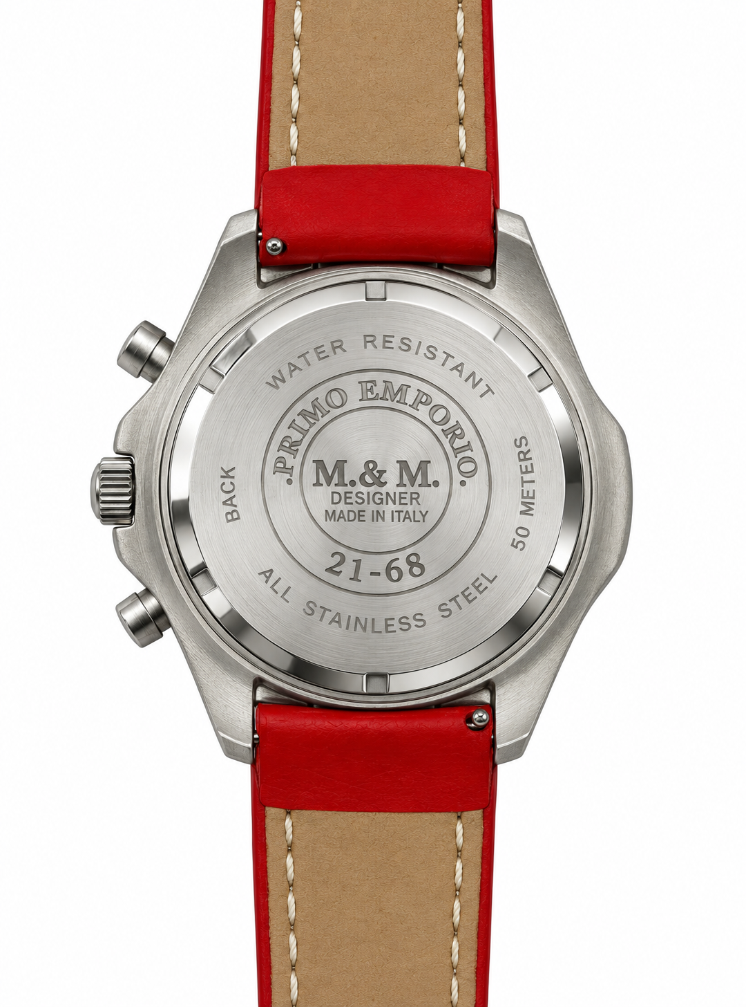 M&M Primo Emporio 21-68 – Orologio Uomo Cronografo Rosso 50 Metri Cinturino Pelle Rossa