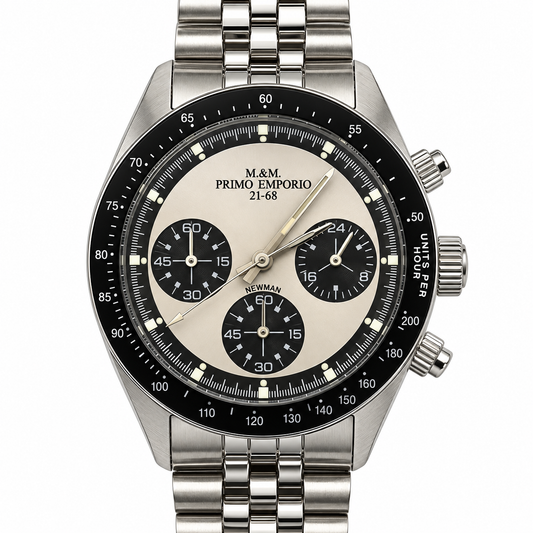 Orologio M&M Primo Emporio Newman 21-68 – Eleganza Racing con Quadrante Avorio, Nero o Bianco