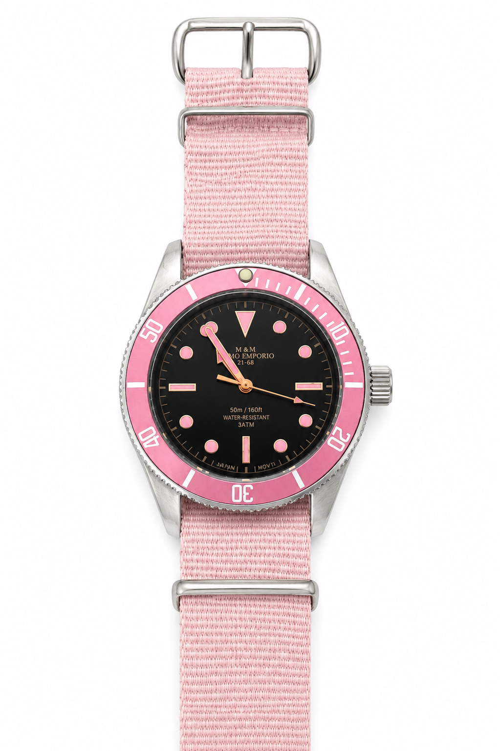 M&M Primo Emporio Diver 21-68 – Quadrante Nero Lunetta Rosa Cinturino NATO Pink