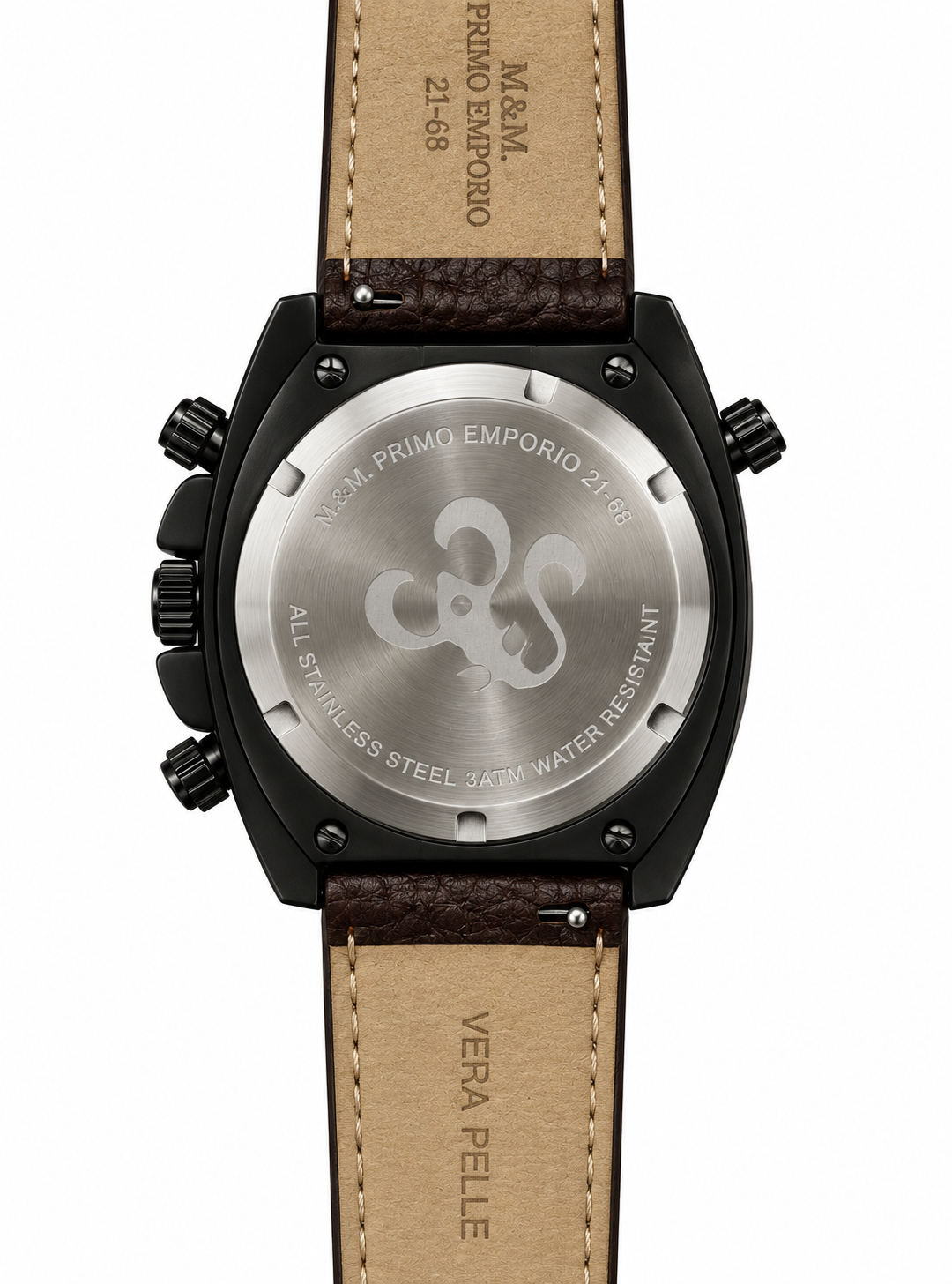 M&M Primo Emporio 21-68 – Orologio Uomo Cronografo Black PVD, Total Black o Pelle Marrone