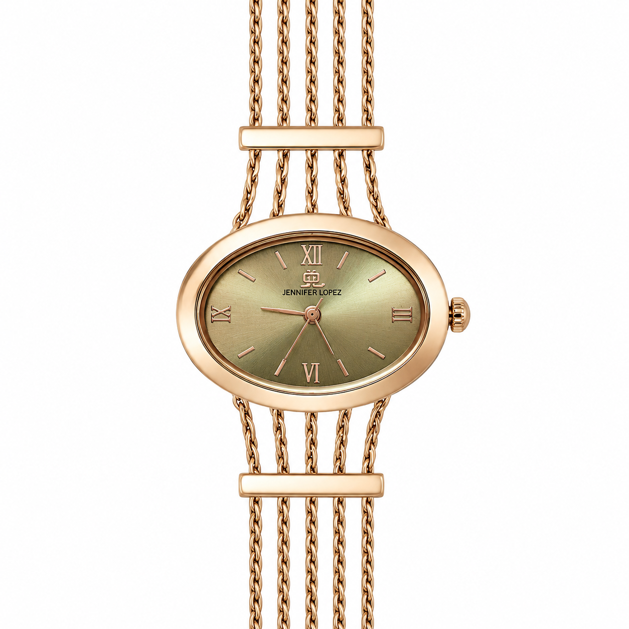 Jennifer Lopez Orologio Donna Ovale Oro Rosa Quadrante Verde Bracciale Multi-Catena
